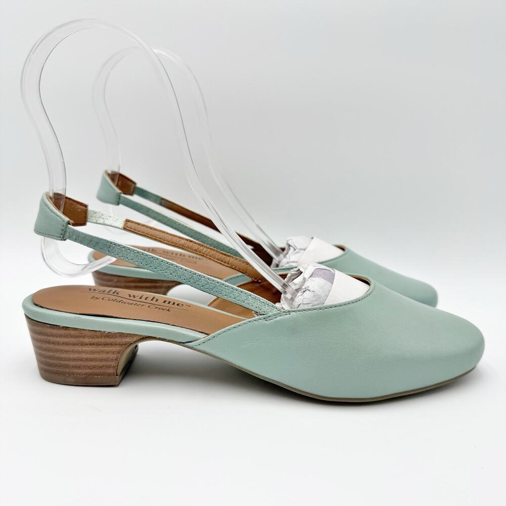 Coldwater Creek Womens Josie Slingback Heels US 8 Wide Light Green Leather EUC